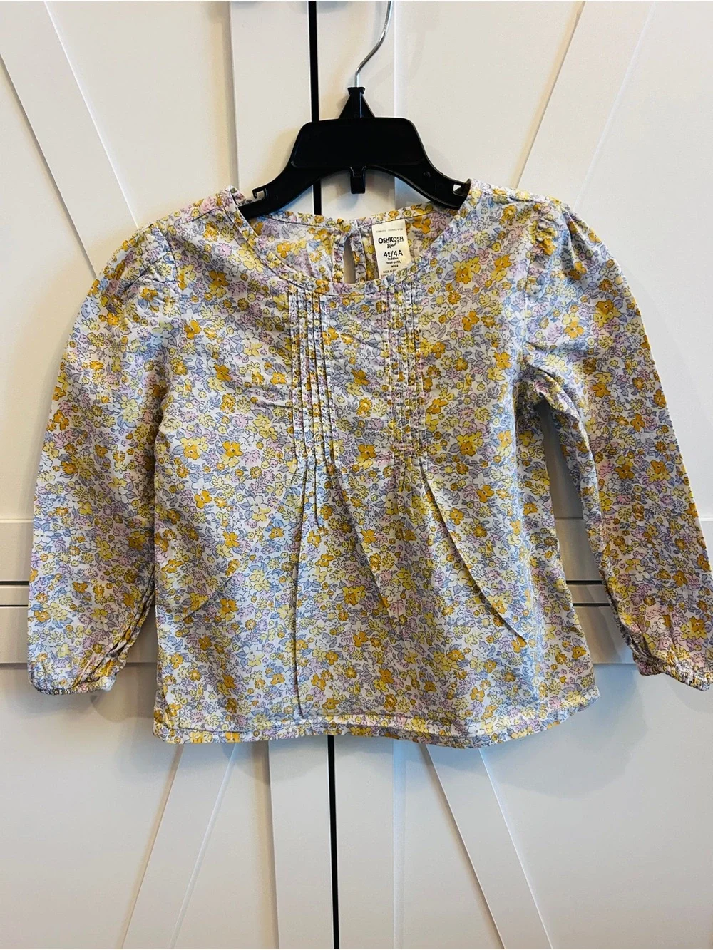 OshKosh B’gosh Girls Floral Pintuck Blouse 4T Cottagecore Long Sleeve